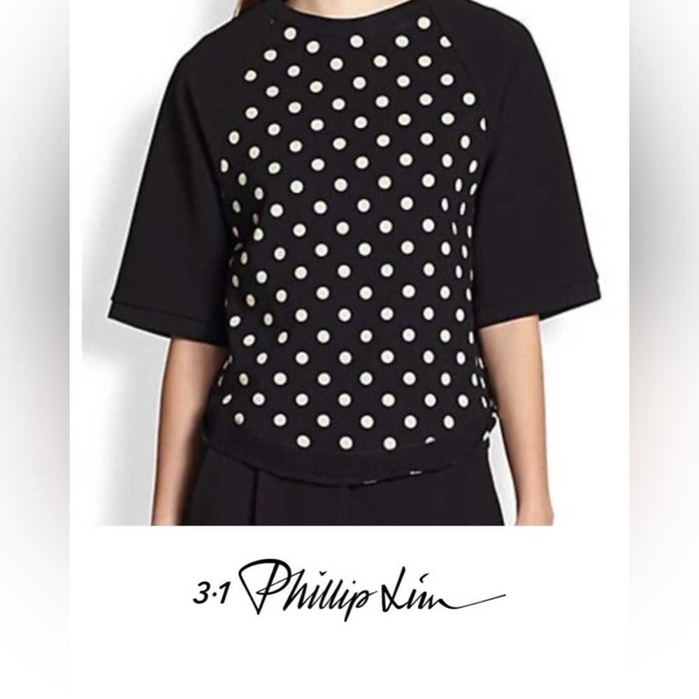 3.1 Phillip Lim Sweater Polka Dot Crop Boxy Short Sleeve Womens S Preppy Retro